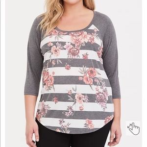 TORRID Floral Striped Raglan Tee